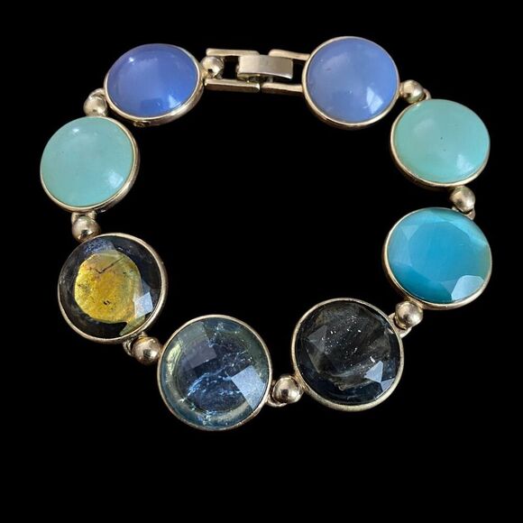 Vintage Liz Claiborne Bracelet Cabochon Gold Tone Signed Classic 7" - Picture 1 of 4